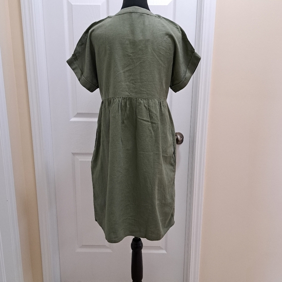 NWT Briggs New York Green Linen Dress Small V-neck Short Sleeved - Picture 10 of 16